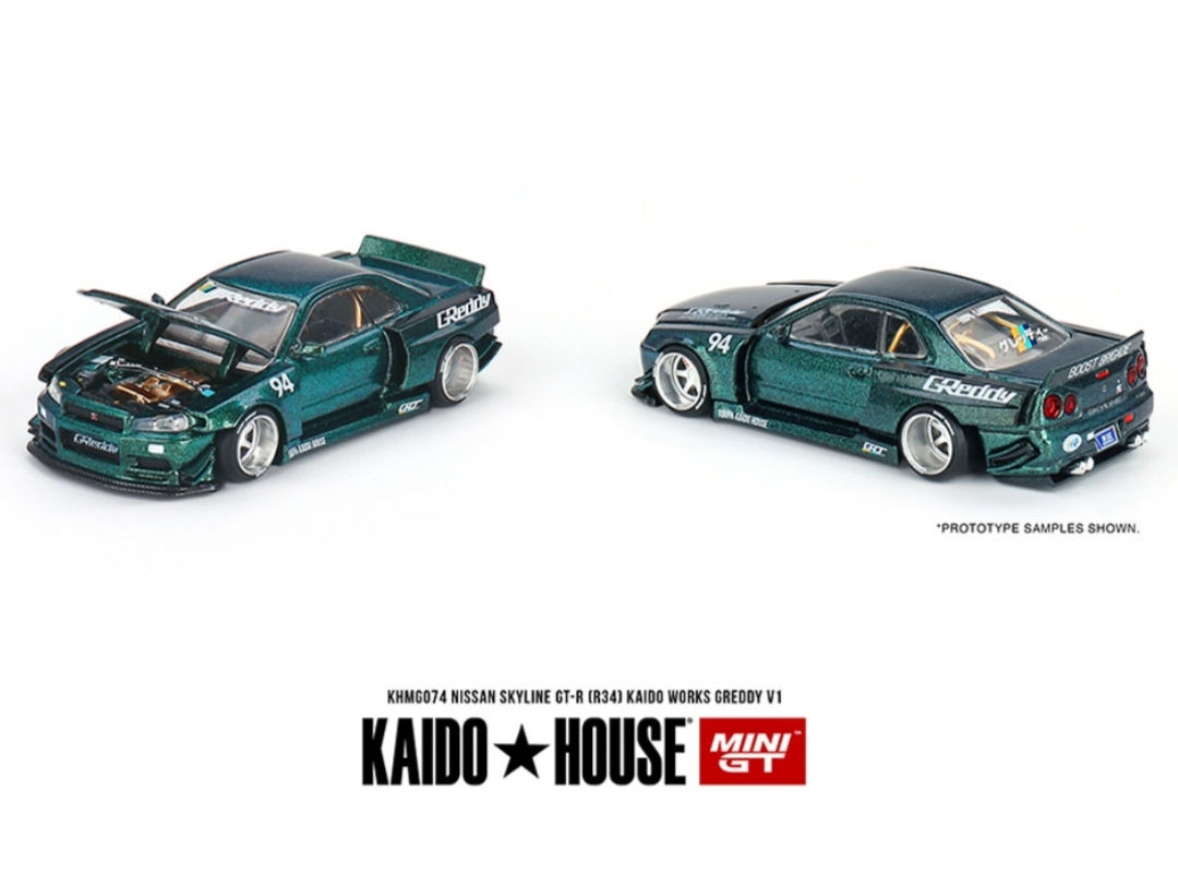 Kaido House x Mini GT 1:64 Nissan Skyline GT-R (R34) Kaido Works Greddy V1
