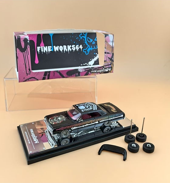 新品 FINE WORKS 1/64 Lowrider Convertible Fine Works64 Impala Lowrider with Acrylic Base Display Skull