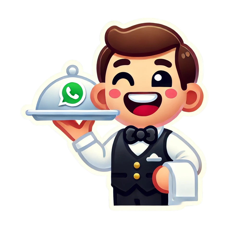 Send us a message and get the plan that best suits your needs. Friendly waiter with Whatsapp logo