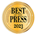Gold Medallion that says Best of the Press 2023 for being voted Best Tattoo Shop