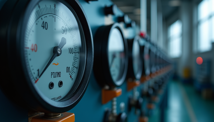 Close-up view of instrumentation panel on a skid-mounted CIP system showing gauges and control switches