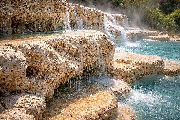 Acqua sorgiva ricca di minerali all’origine della formazione del travertino