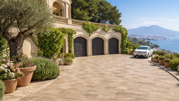 Roman Travertine paving stone surface in contemporary outdoor architecture
