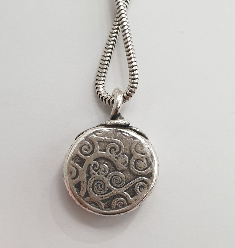 Thumbnail: Large round silver box with multi coloured cabochon inside