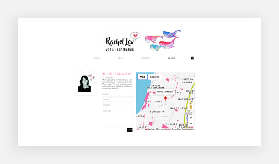 Página de contato de Rachel Lev