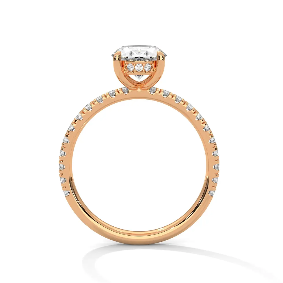 Miniature : Bague de fiançailles pavée halo caché diamant ovale 1.5 carats or rose vue de profil PIRMA Paris