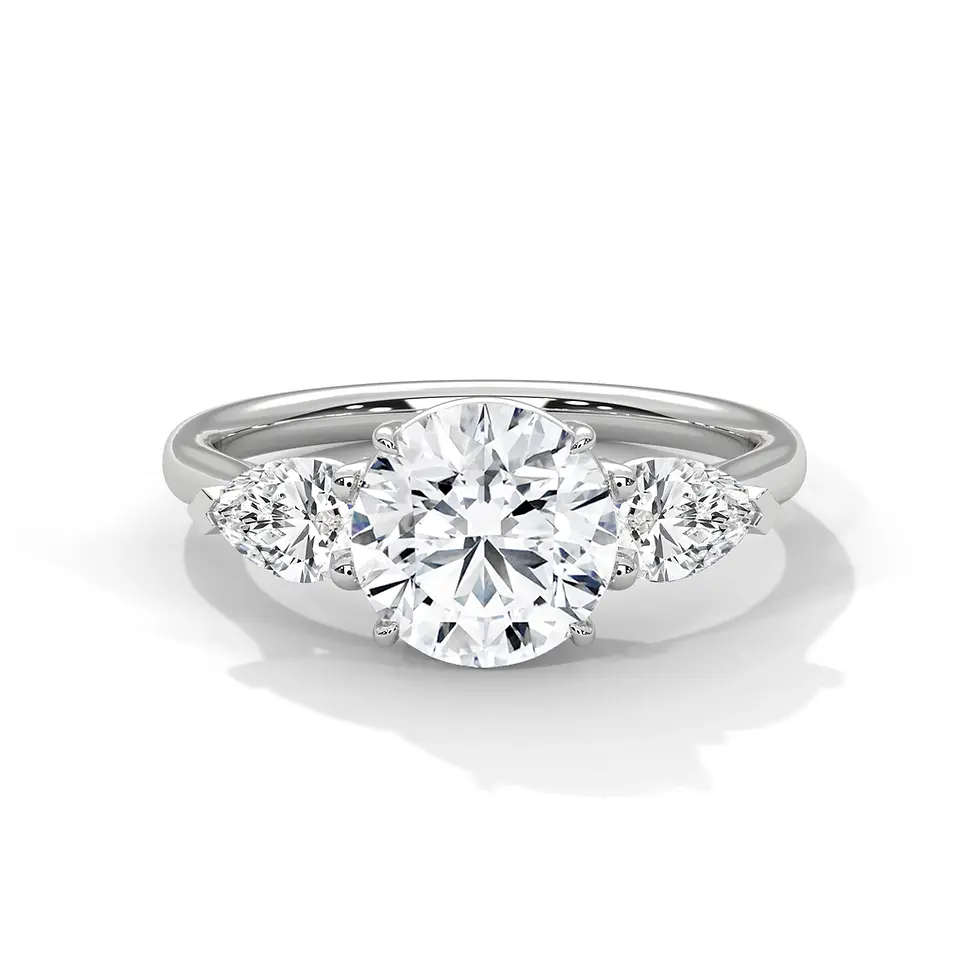 Miniature : Bague de fiançailles trilogie rond accompagnée poire en or blanc vue de face