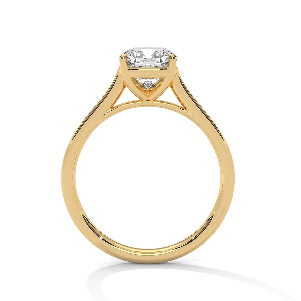 Miniature : Bague de fiançailles classique diamant coussin 2 carats or jaune vue de profil PIRMA Paris