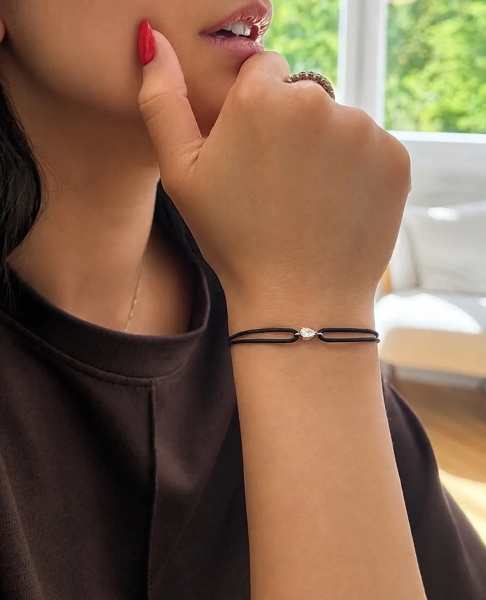 Miniature : Bracelet cordon Link diamant poire 0.25ct noir - PIRMA Paris