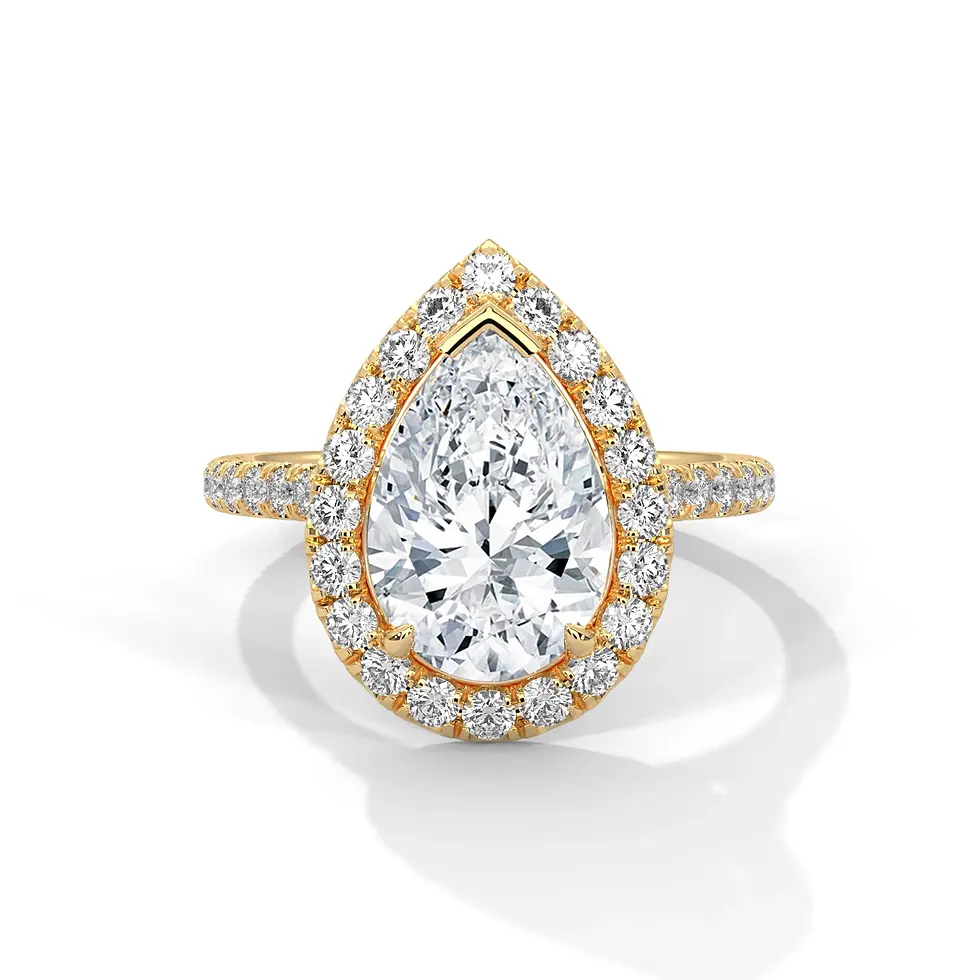 Bague de fiançailles pavée halo diamant 3 carats or jaune vue de face PIRMA Paris