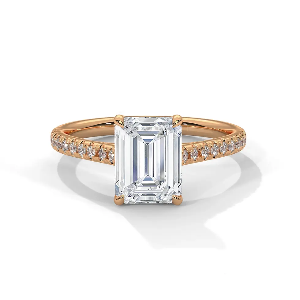 Bague de fiançaille pavée diamant emeraude 1,5 carats or rose vue de face PIRMA Paris