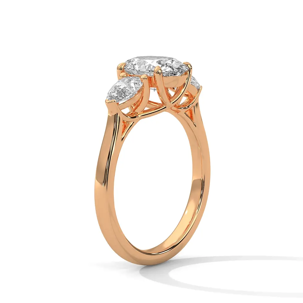 Miniature : Bague de fiançailles triologie diamants ovale et poire or rose vue 3/4 PIRMA Paris