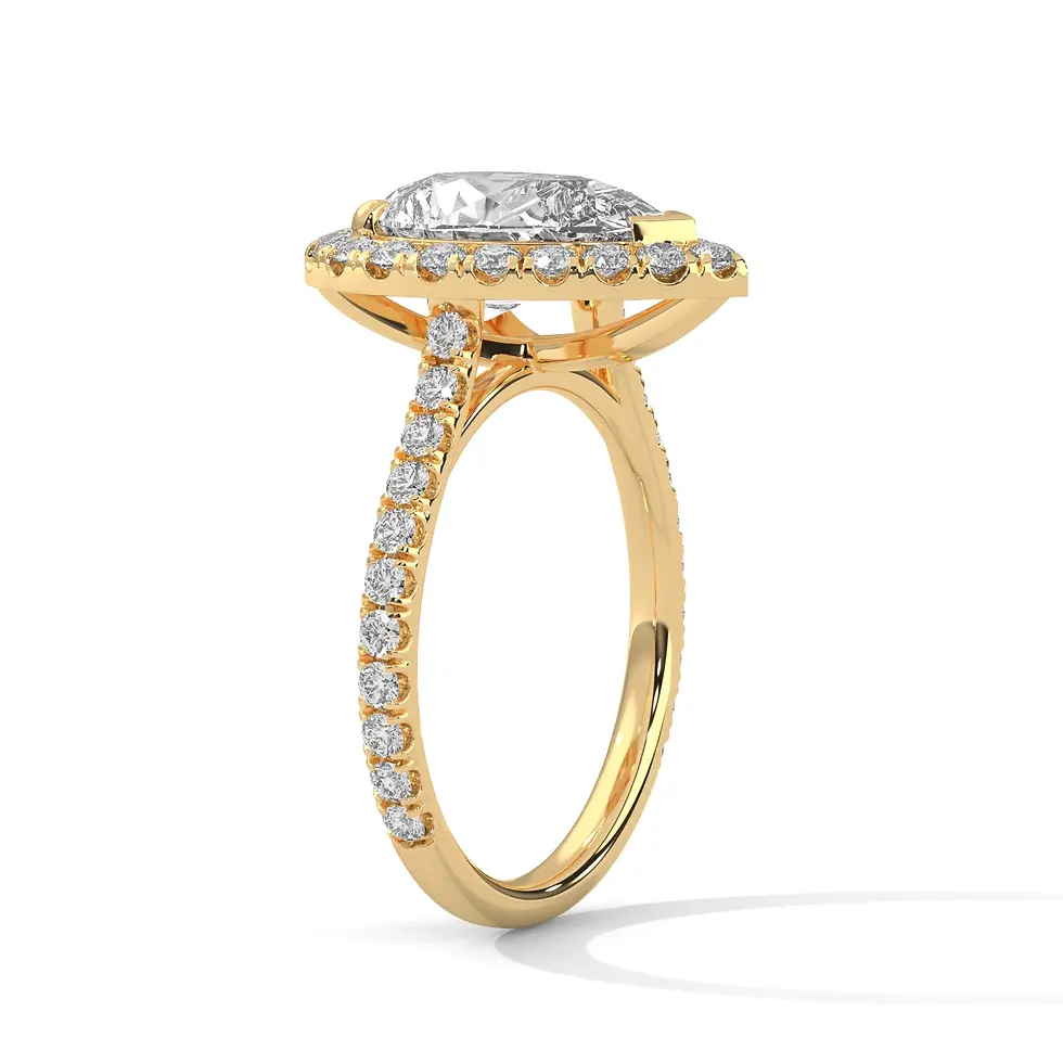 Miniature : Bague de fiançailles pavée halo diamant 3 carats or jaune vue 3/4 PIRMA Paris