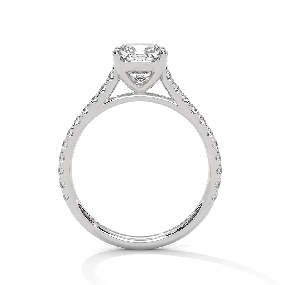 Miniature : Bague de fiançailles pavée diamant coussin 2 carats or blanc vue de profil PIRMA Paris