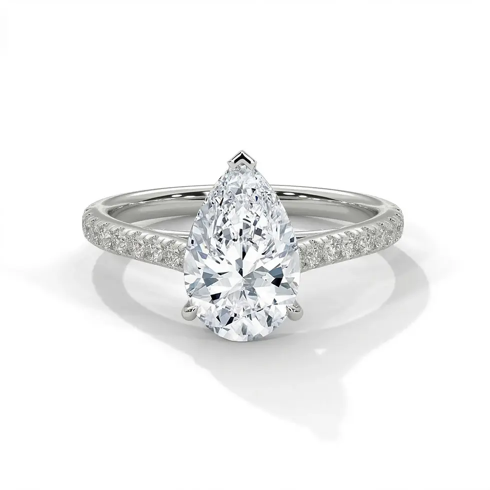 Bague de fiançailles pavée diamant poire 2 carats or blanc vue de face PIRMA Paris