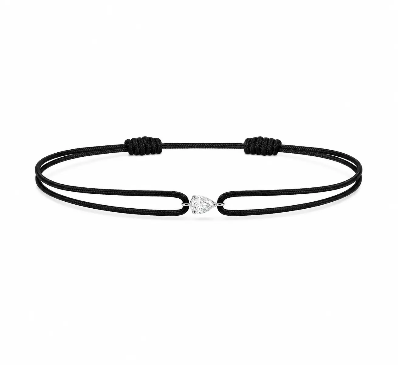 Bracelet cordon Link diamant poire 0.25ct noir - PIRMA Paris