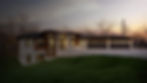 3D exterior rendering of a large single-family home in the Midwest USA, set on a gently sloped grassy hill at sunset. The house features stone accents, black metallic standing seam roof, and warm wood siding. Professionally rendered by Dimensions, a 3D visualization studio in Los Angeles.