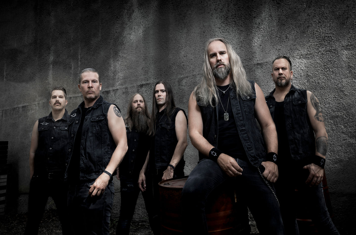 Omnium Gatherum with new American guitarist Nick Cordle. Band shot at Tuska Festival before their show. Guitarist Markus Vanhala on the front.