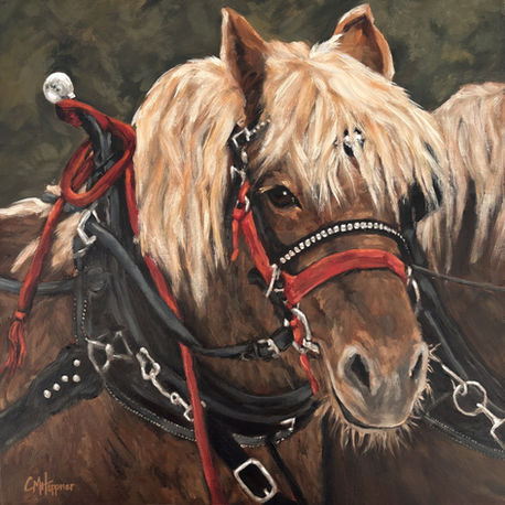 original painting of belgian draft horse