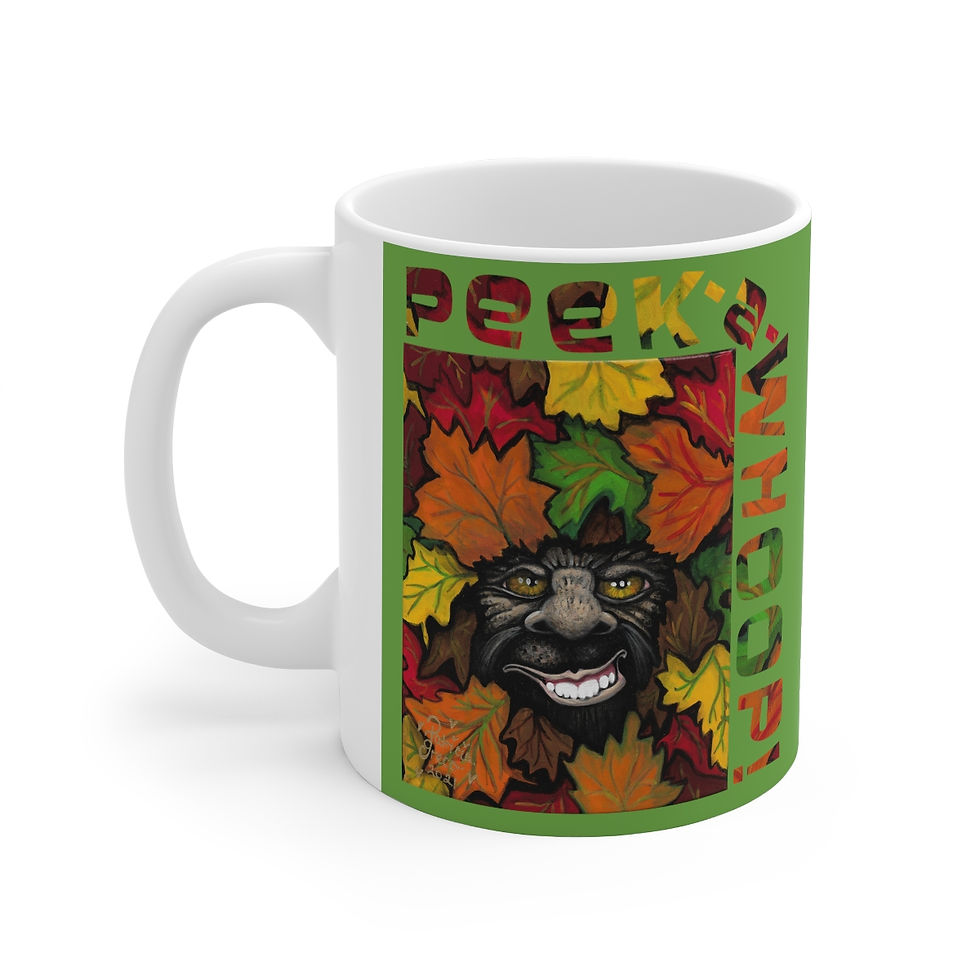 Thumbnail: Peek-A-Whoop! Bigfoot in Colorful Fall Leaves Mug 11oz