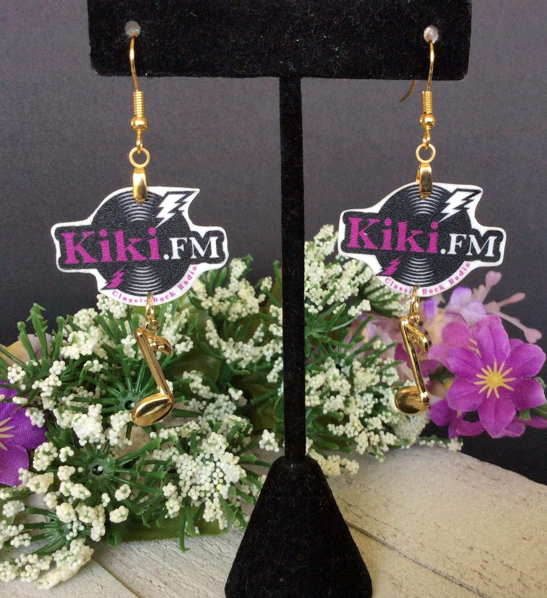 Kiki.FM Classic Rock Radio Earrings with Gold Wire & Music Note