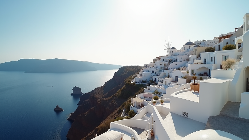 Wide angle view of the stunning cliffs of Santorini, Greece