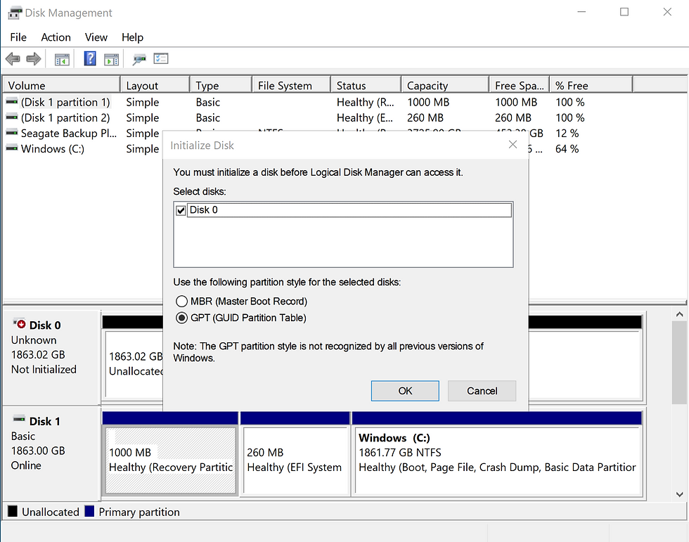 Chose GPT in Disk Management