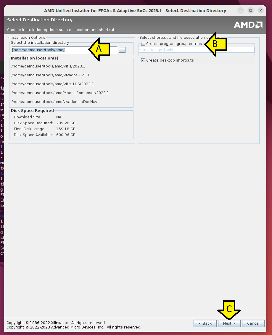 Set install directory and install