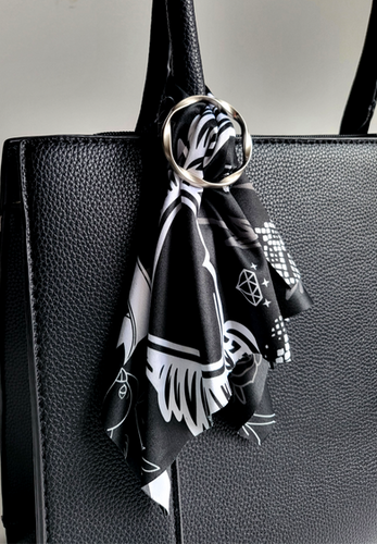 小物 kijimatakayuki LEATHER SCARF (black) Rock edit print scarf, ring and keyring clasp set | Eye Candy Co