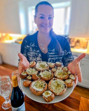 Herbed Goat Cheese Stuffed Portobellini and Crimini Mushrooms