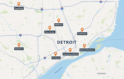 Map of locations DGH serves in Detroit and Metro Detroit