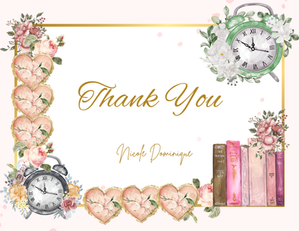 Thank you graphic vintage flowers books clocks
