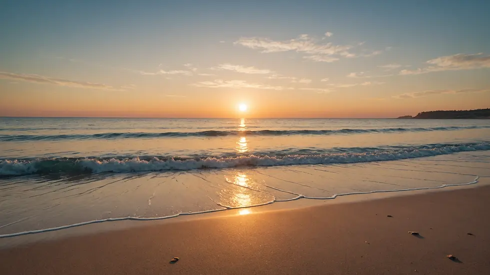 Eye-level view of a calm beach at sunset