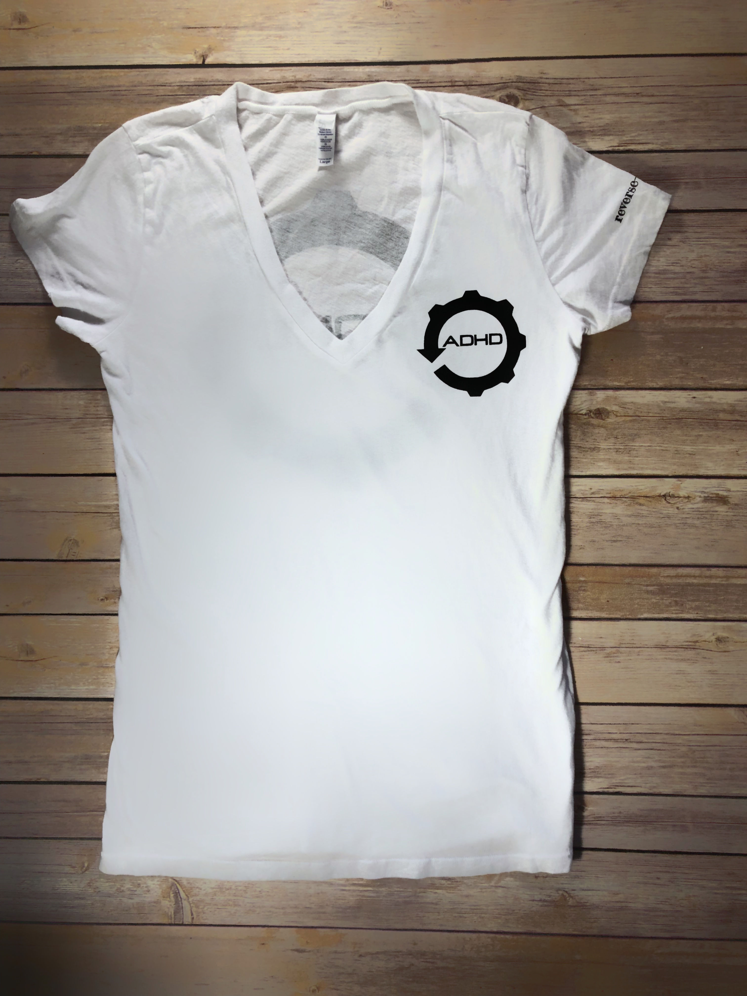 ADHD-White Deep V-Neck Ladies Shirt