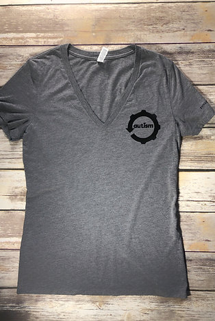 AUTISM-Grey Deep V-Neck Ladies Shirt