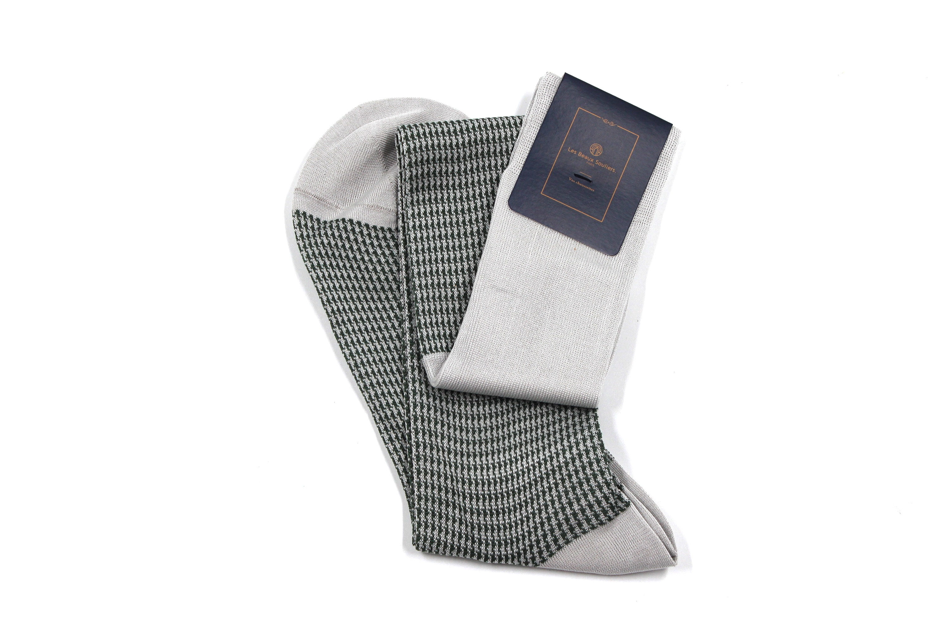 Chaussettes Motifs Pied de Poule - Gris Souris et Vert Anisée