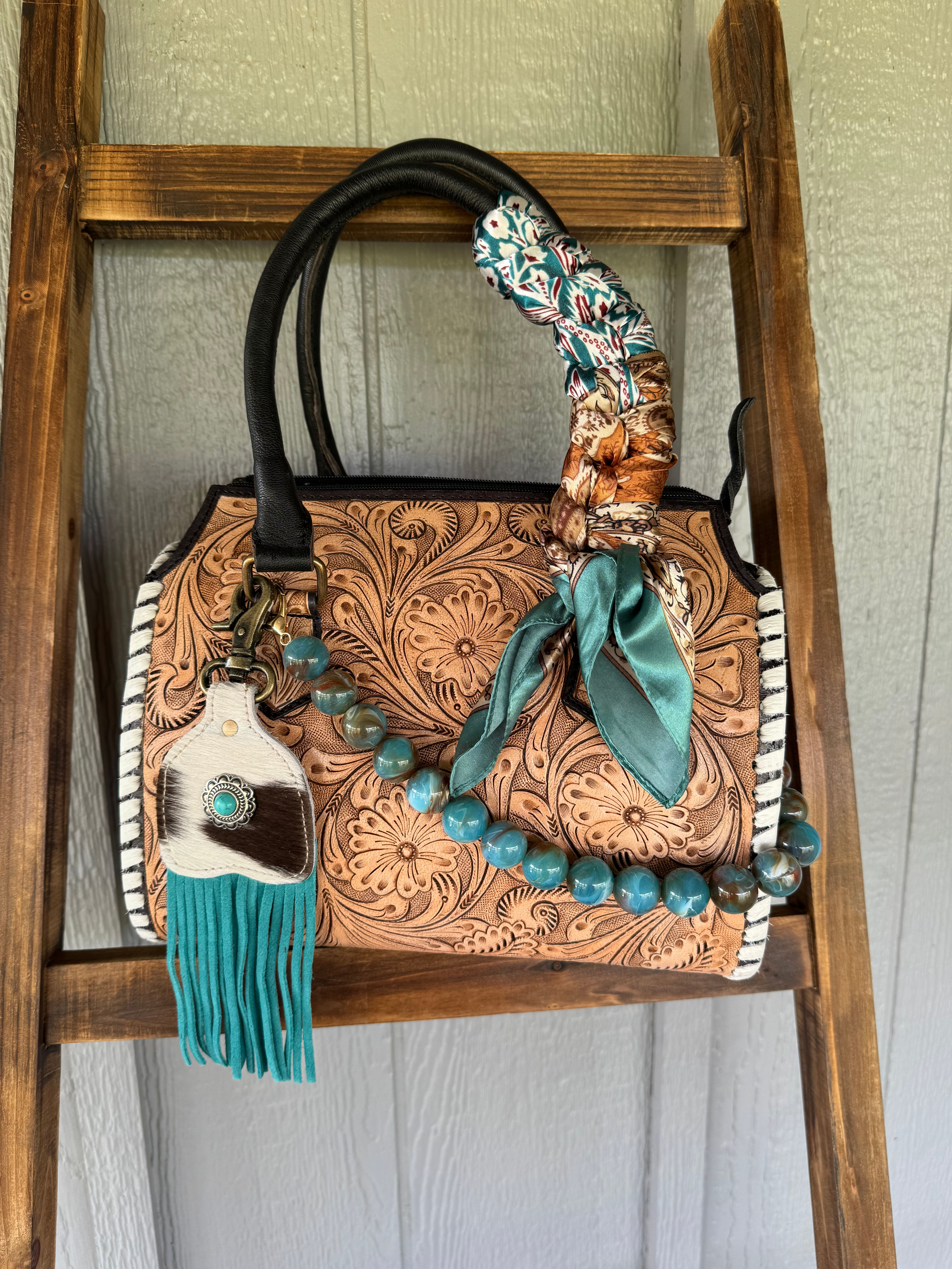 Brown Tooled Medium Speedy with White Trim