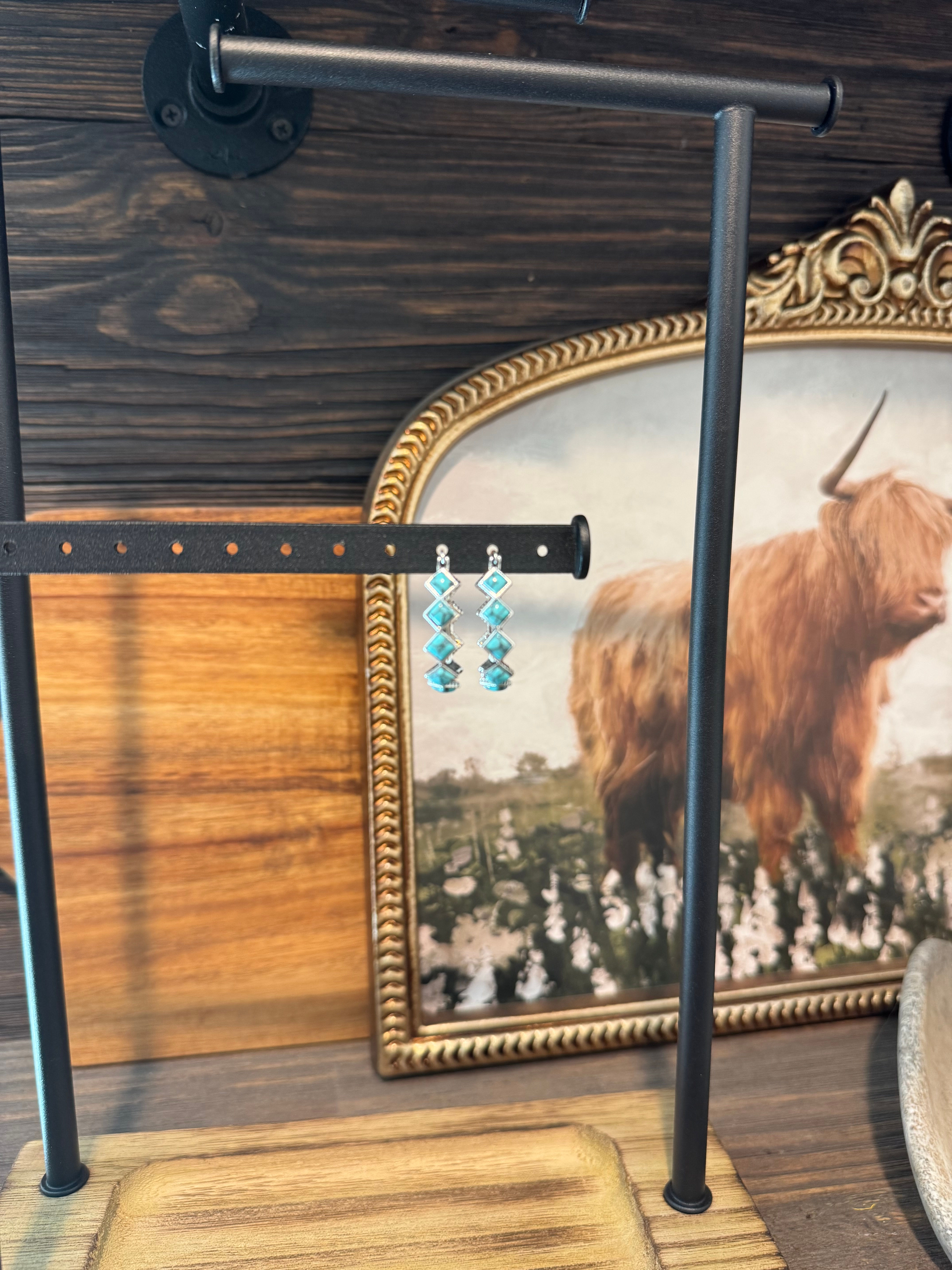 Boho Square Faux Turquoise Earrings