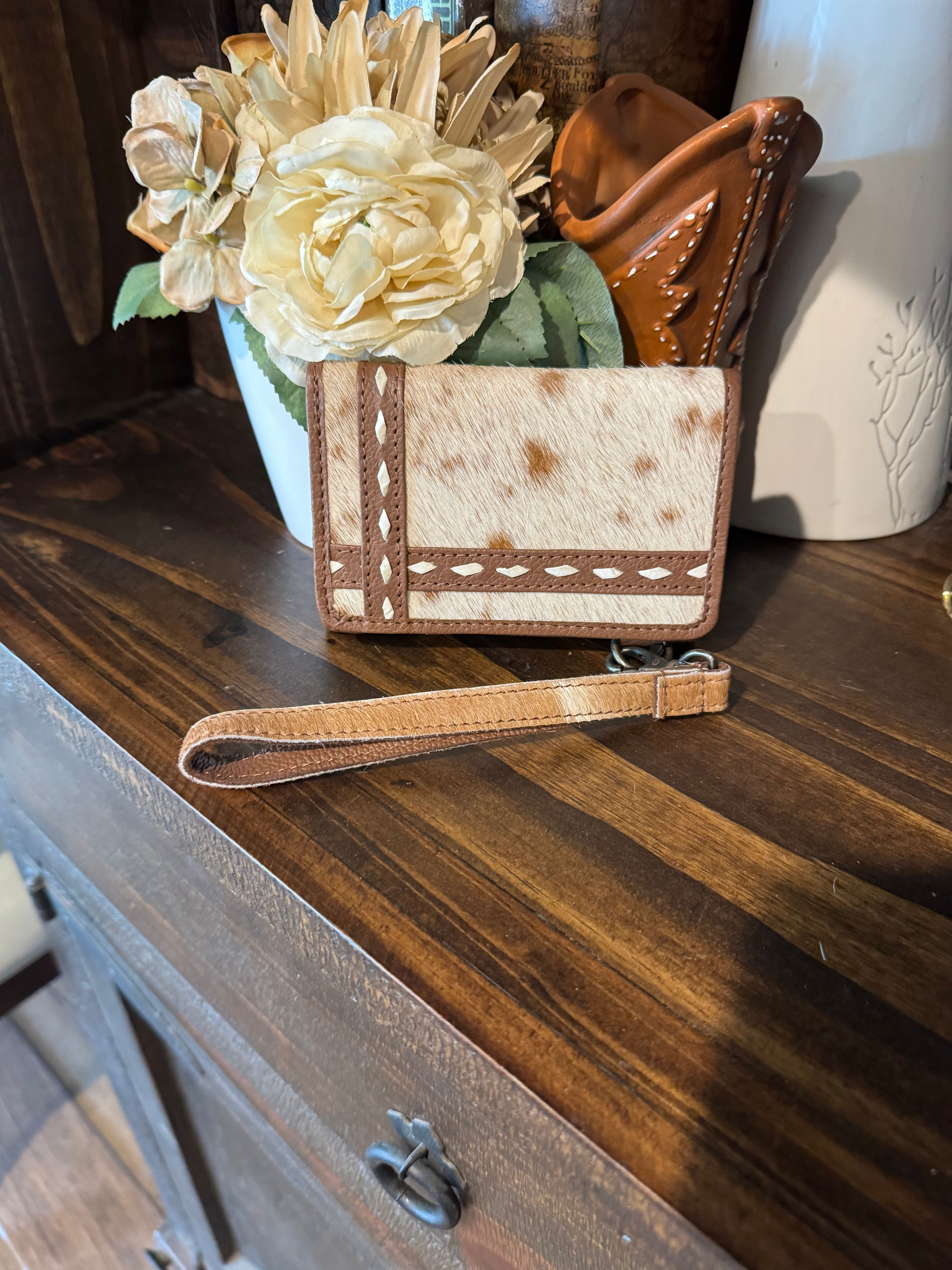 Cowhide and Leather Trifold Wallet