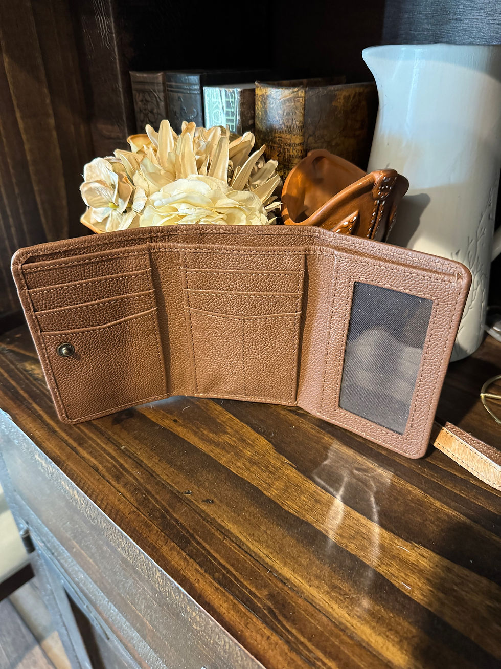 Thumbnail: Cowhide and Leather Trifold Wallet