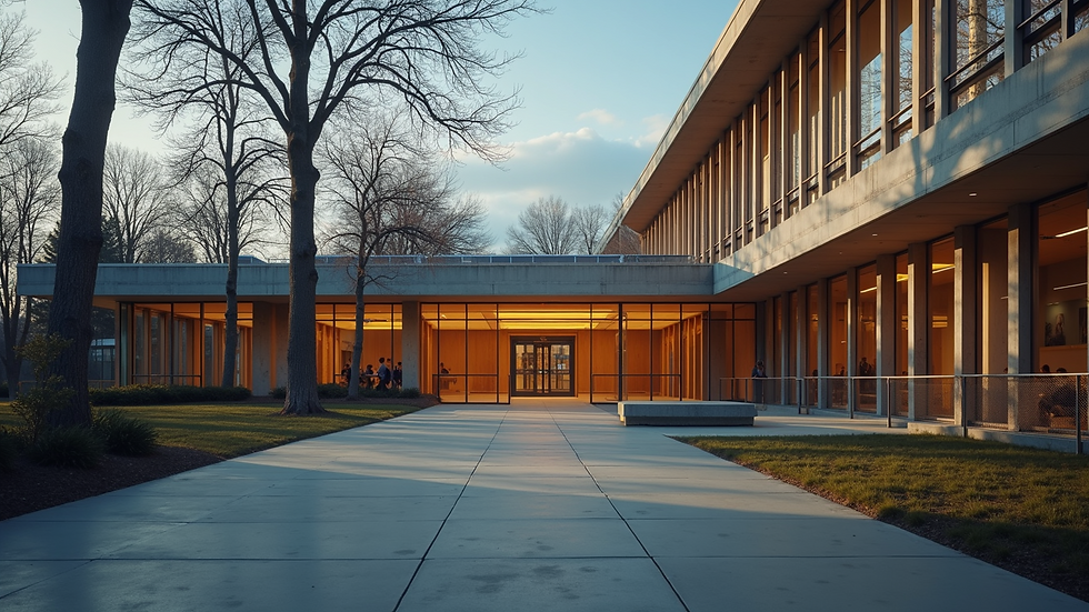 Eye-level view of a public library exterior.