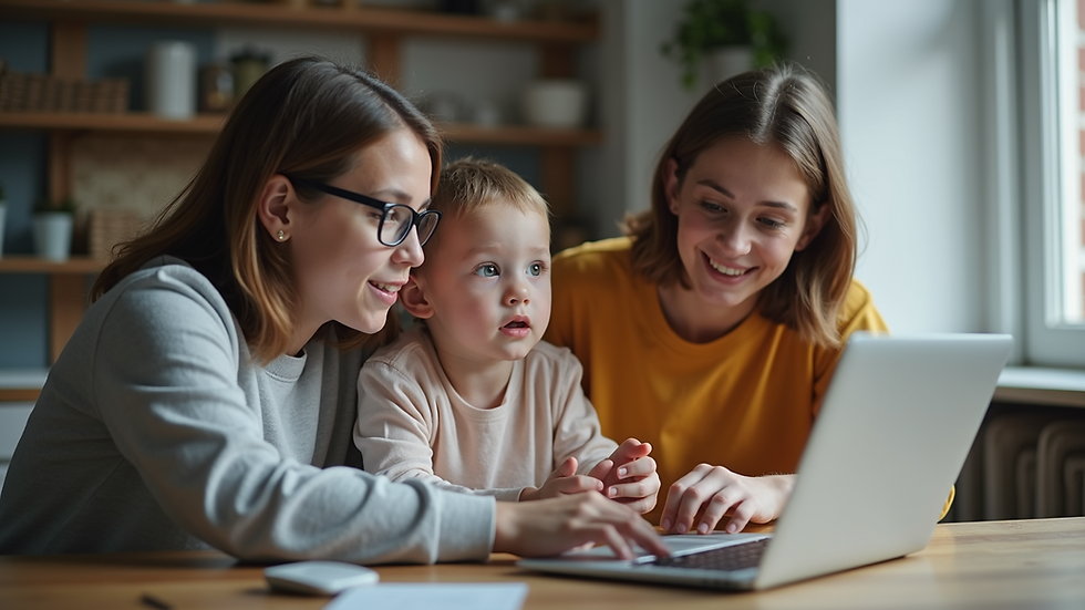 Eye-level view of a family discussing internet needs