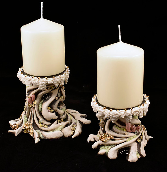 Altar candlesticks gothic porcelain bev Milward