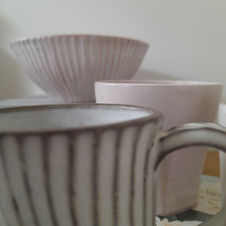 Textured hand built cups, bowls