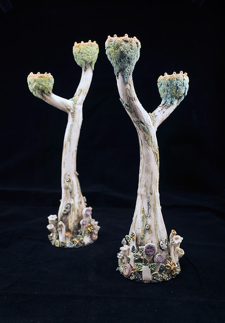 candlesticks, porcelain, stoneware, antlers, moss, bev milward, ceramic, sculpture