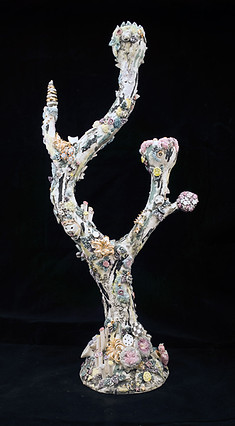 porcelain, candlestick, fantasy, gothic, weebles, coral, bev milward, sculpture, baroque