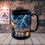 Thumbnail: Motorcycle Cat Black Mug — Biker Cat Riding Through Lightning (11oz/15oz)