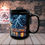 Thumbnail: Motorcycle Cat Black Mug — Biker Cat Riding Through Lightning (11oz/15oz)