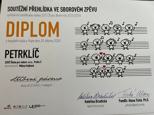 28. 3. 2026 Soutěžní přehlídka ve sborovém zpěvu (Krajské kolo) - sbor Petrklíč má stříbrné pásmo. 