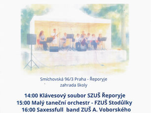 Zveme Vás na koncert orchestrů na zahradě ZUŠ. Vedle klávesového souboru J. Popelky a kapel R. Kříže vystoupí i naši hosté ze FZUŠ Stodůlky a ZUŠ Voborského. Těšíme se na viděnou.